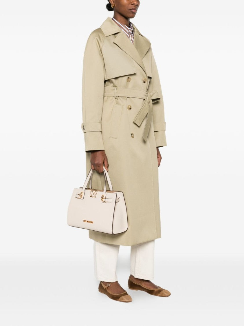 Love Moschino Ivory Textured Polyurethane Shopper Bag With Gold-Tone Hardware