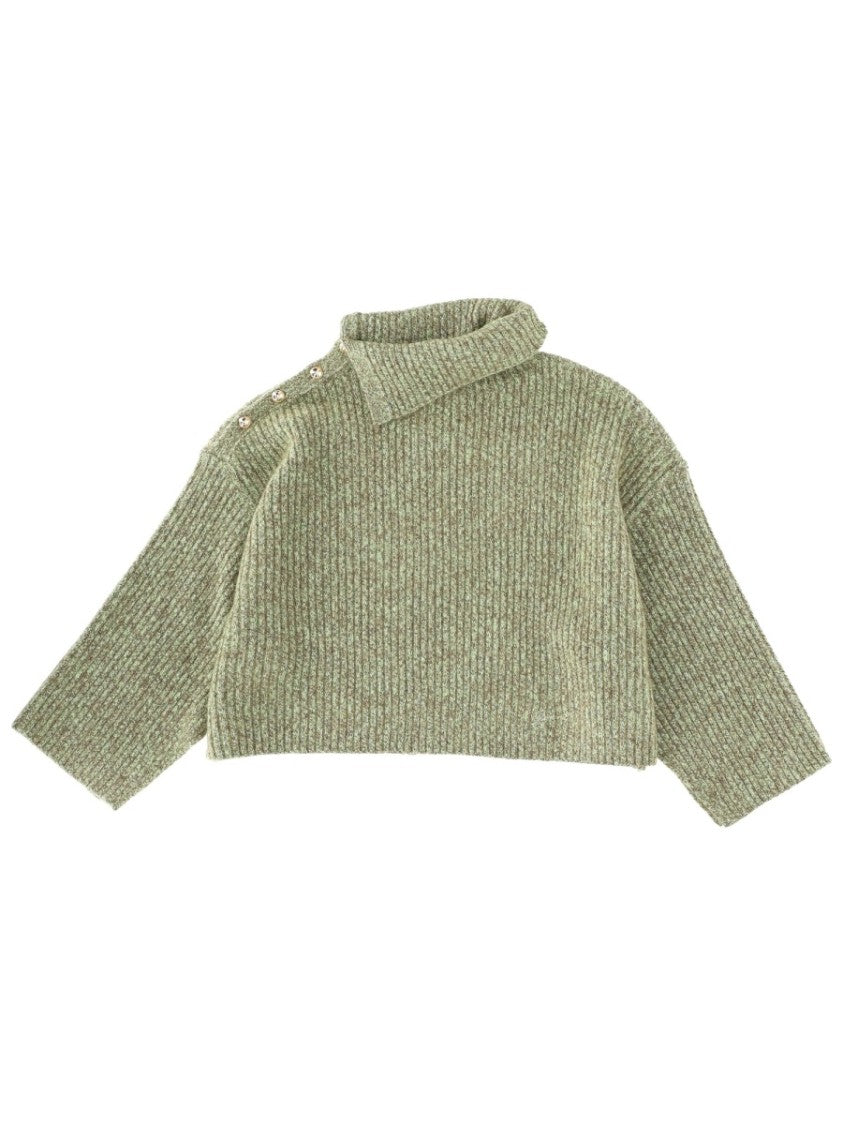 Ganni Green Cropped Side Button Sweater