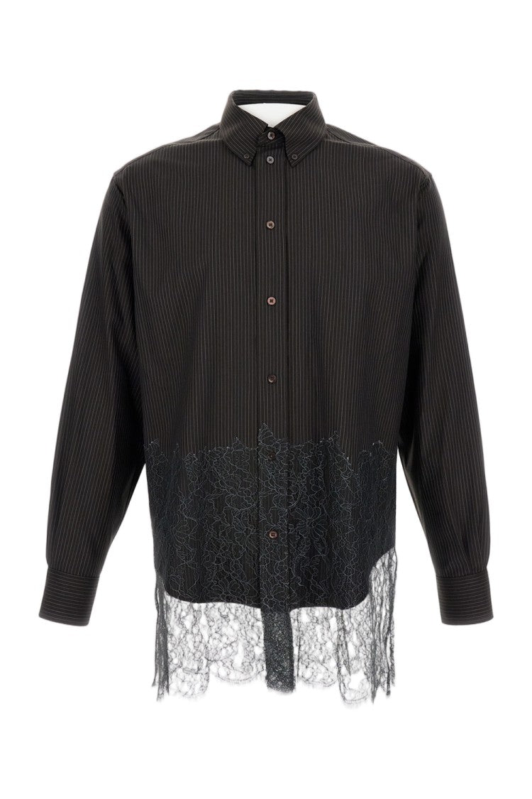 Fendi Black Pinstripe Wool And Lace Shirt