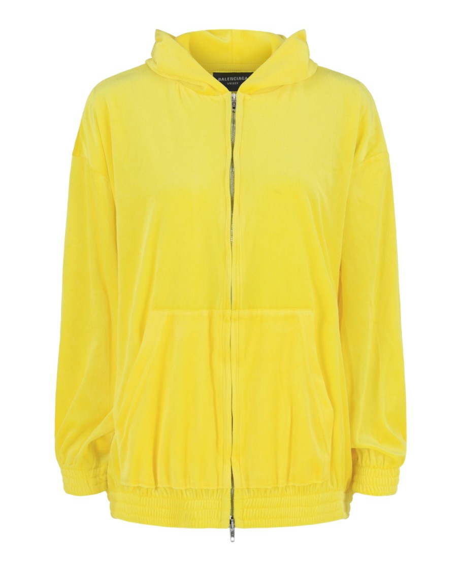 Balenciaga Velvet Zip-Up Hoodie With Silver-Tone Hardware And Oversized Fit