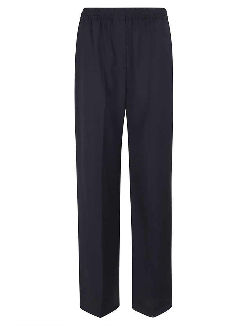 Max Mara Wide-Leg Wool Trousers With Elastic Waistband And Pressed Pleats