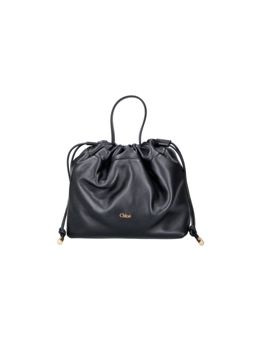 Chloé Gathered Black Leather Handbag With Gold-Tone Chain