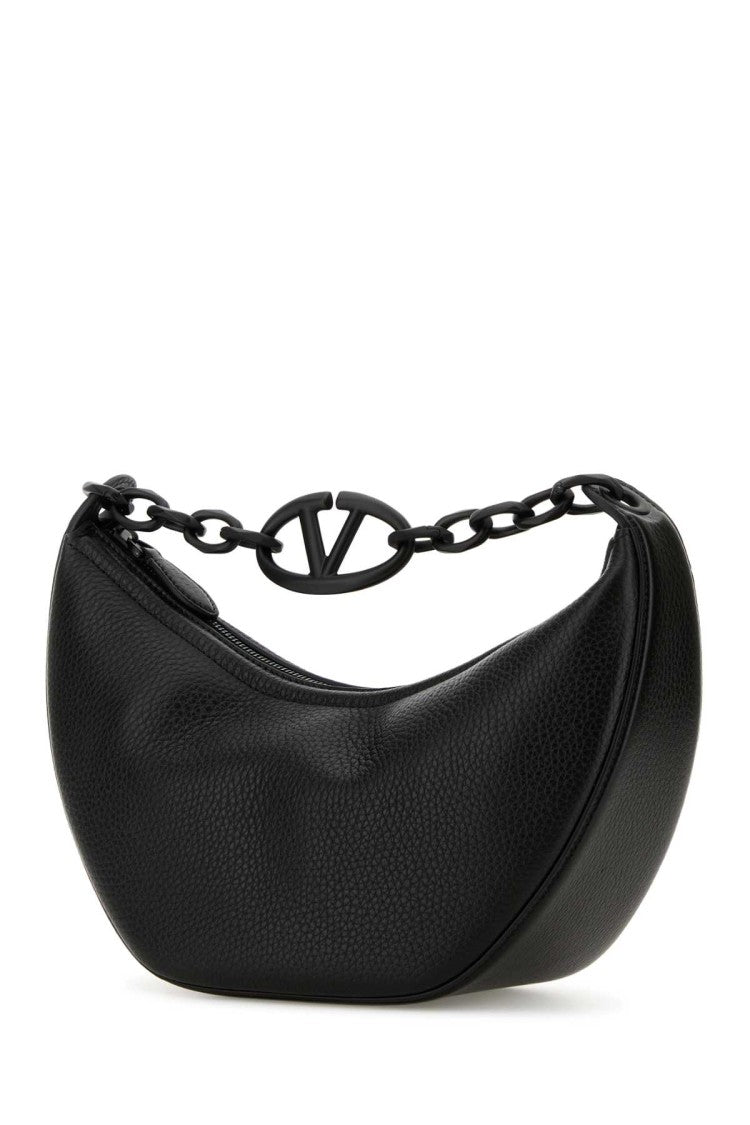 Valentino Garavani Black Leather Hobo Vlogo Moon Handbag