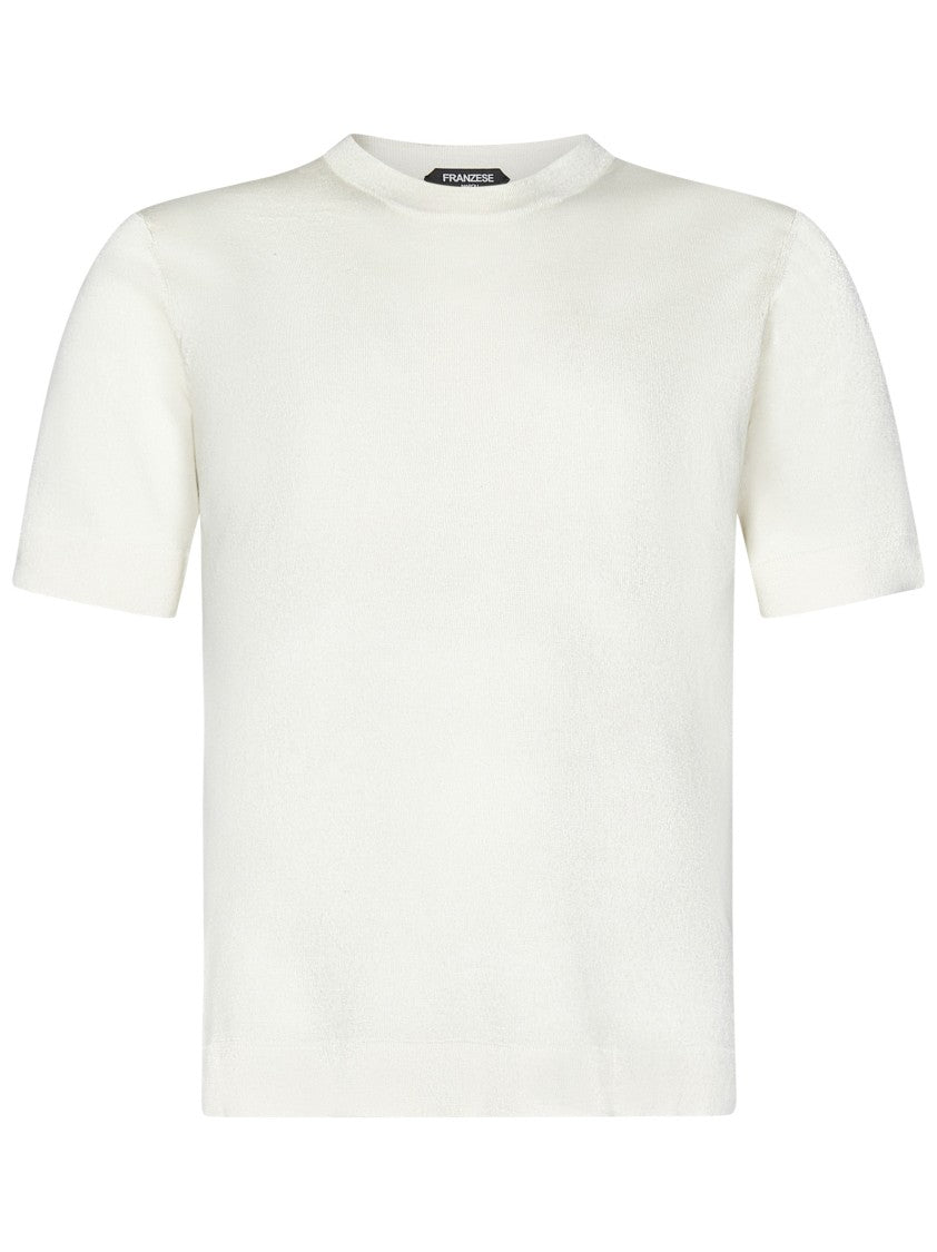 Franzese Collection Ivory Silk And Cashmere T-Shirt With Classic Crew Neckline