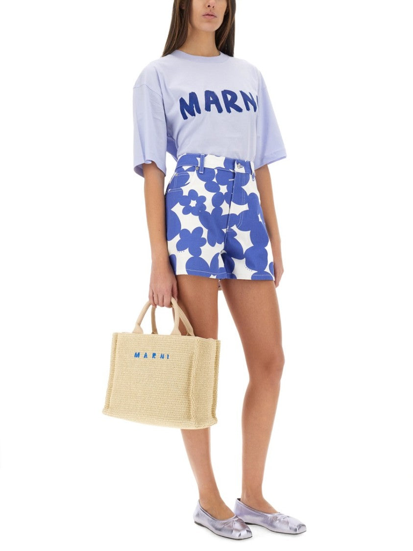 Marni Floral Pattern High-Waisted Cotton Shorts
