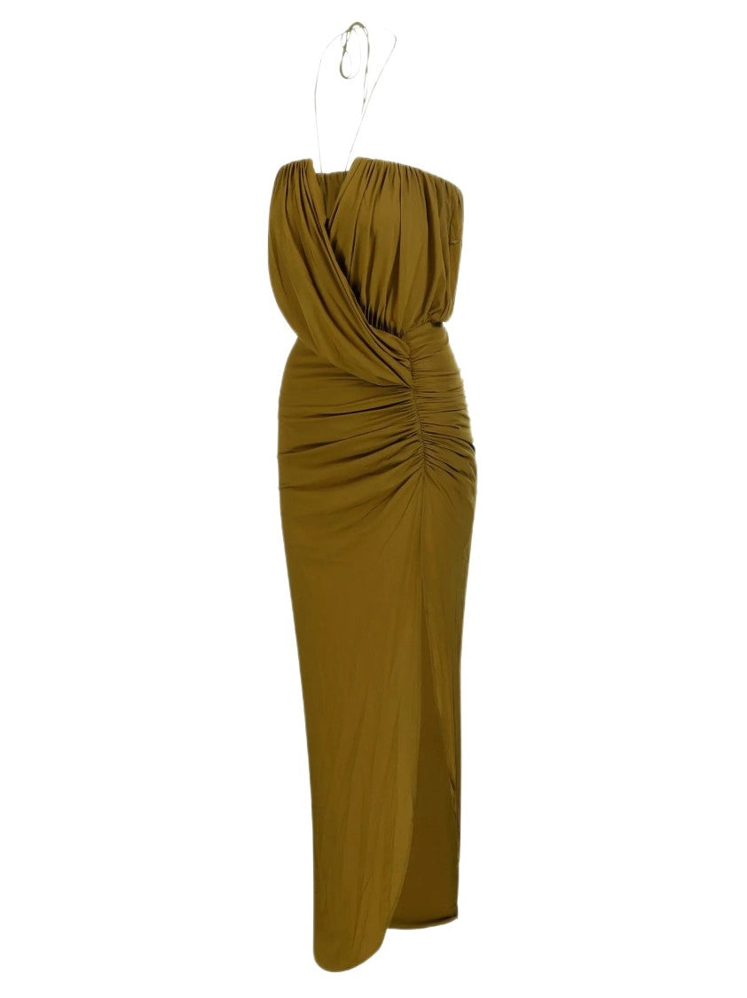 Amazuin Maxi Dress With Draped Bodice And High Slit