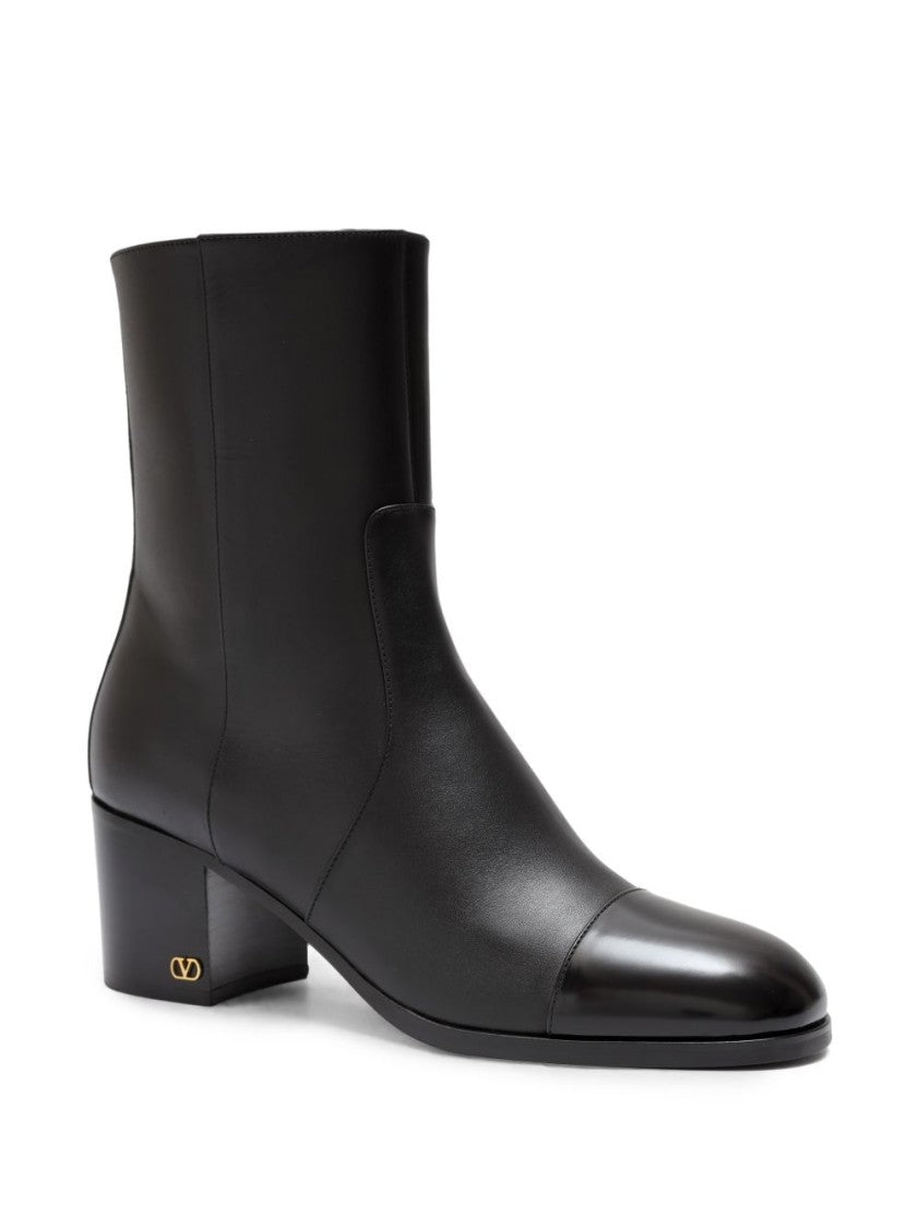 Valentino Garavani Sleek Leather Low-Block Heel Ankle Boots