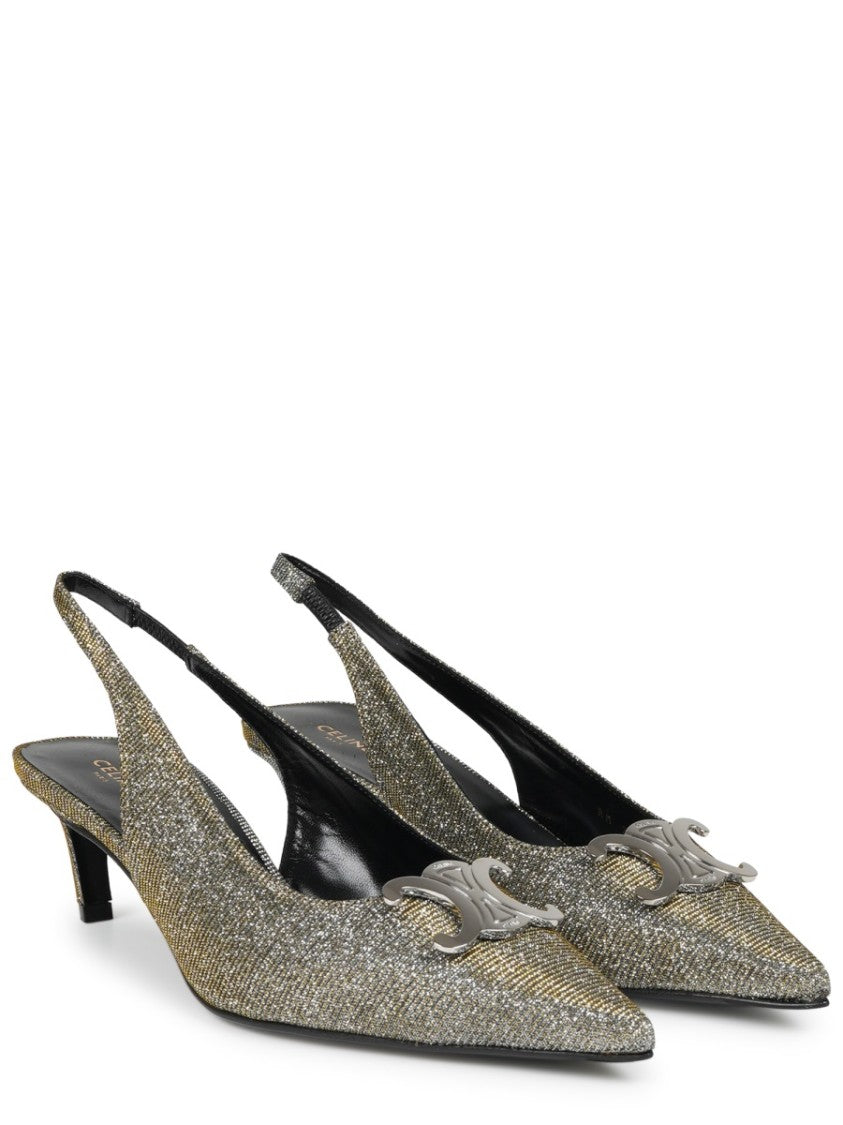 Celine Iridescent Slingback Pumps With Pointed Toe And Kitten Heel