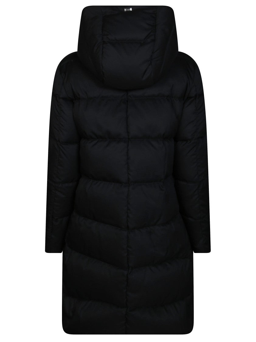 Herno Black A-Shape Faux Fur Trim Down Coat