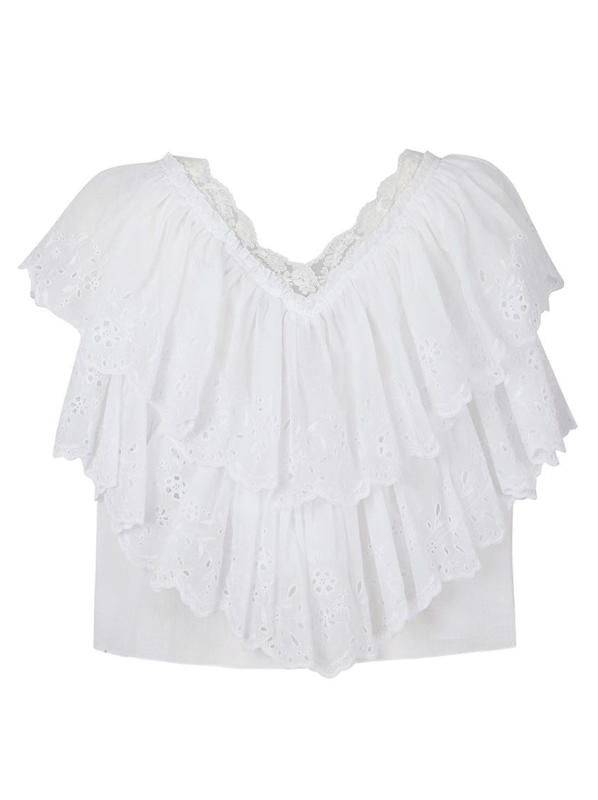 Chloé White Cotton Voile Ruffle Top