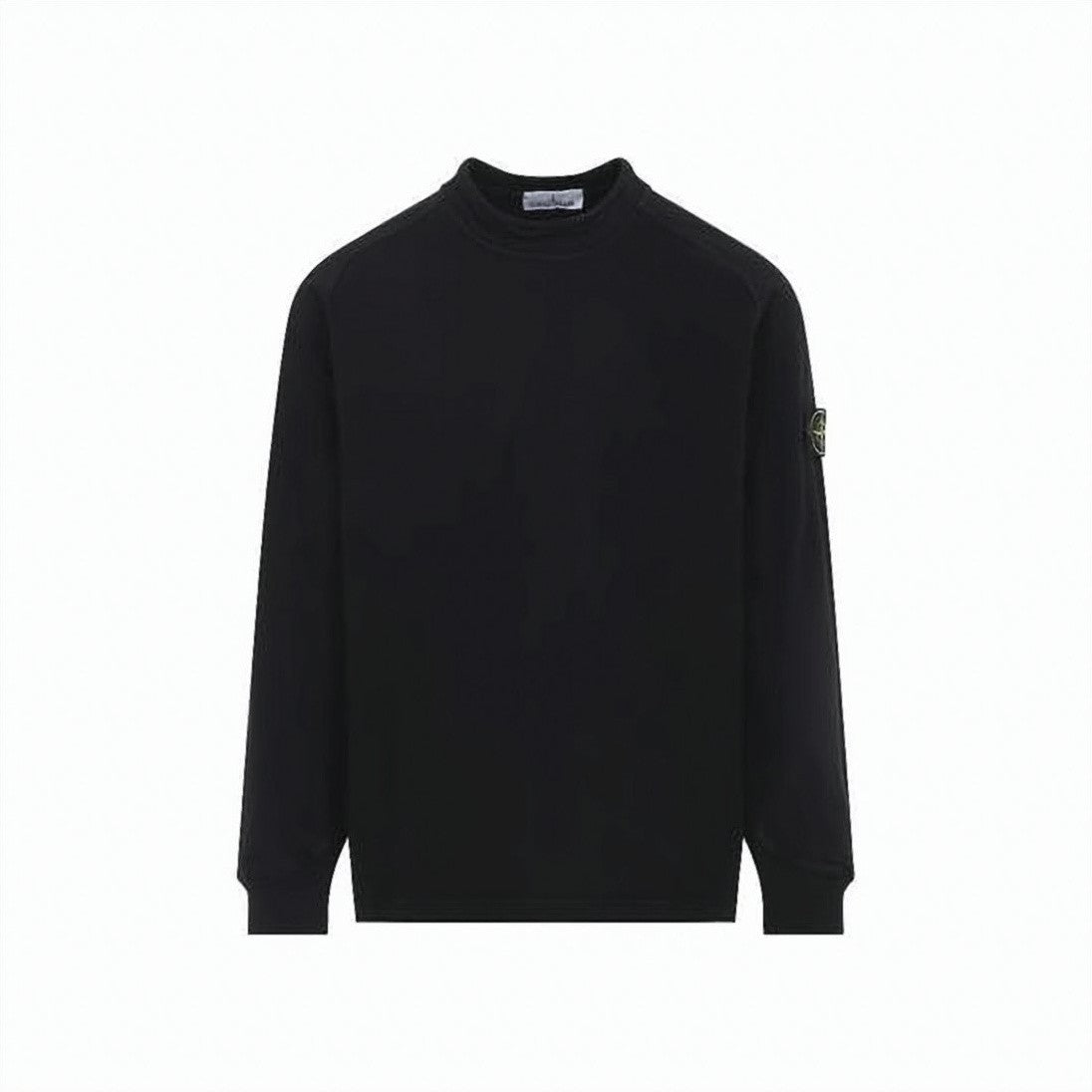 Stone Island Long-Sleeve Black Tee With Distinctive Patch Logo