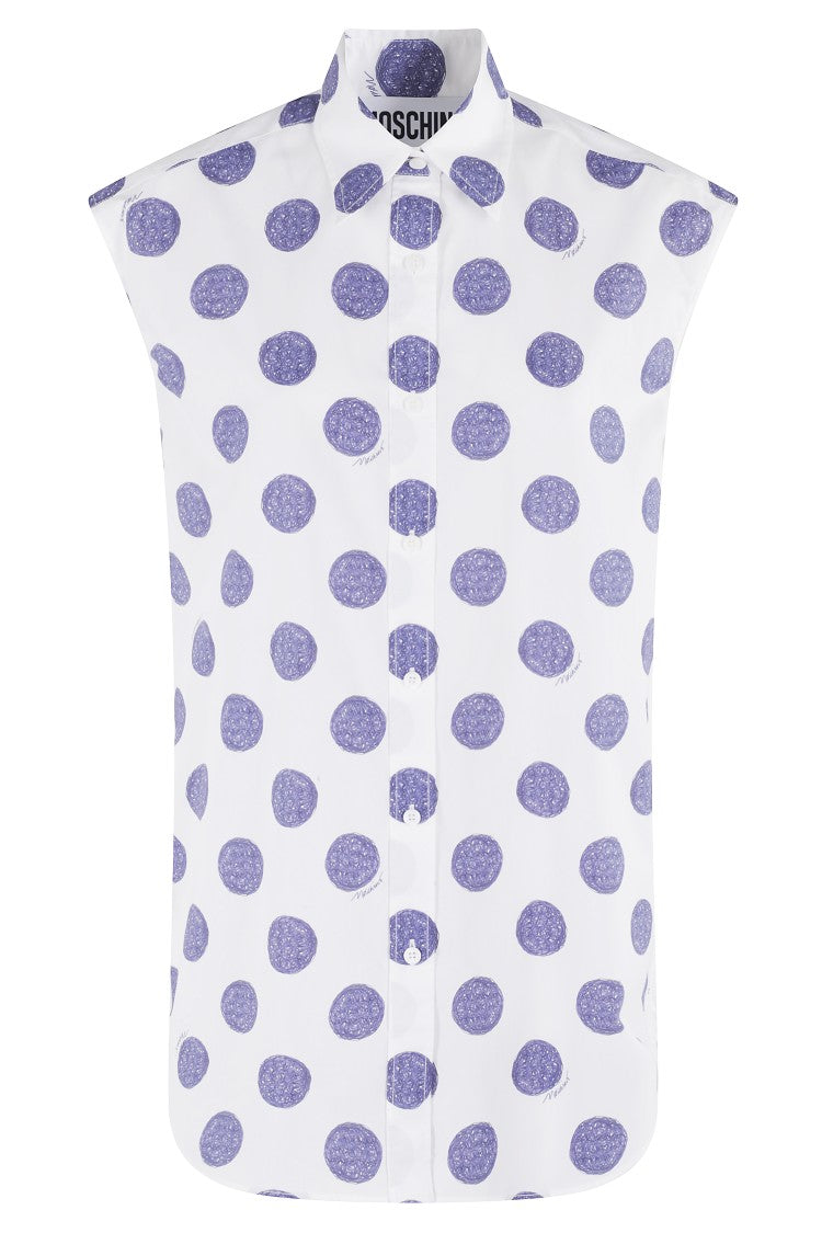 Moschino Sleeveless Cotton Poplin Shirt With Polka Dot Pattern