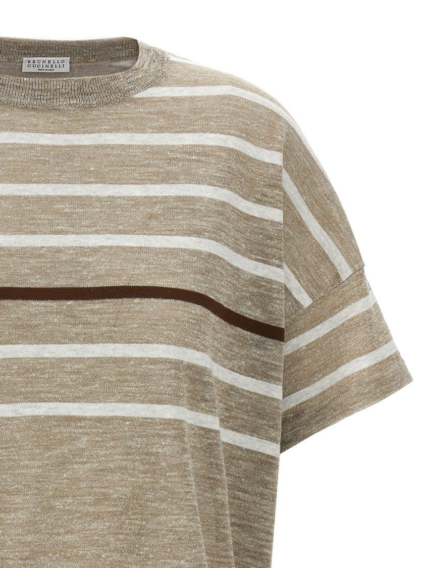 Brunello Cucinelli Lurex Stripes Sweater With Relaxed Fit