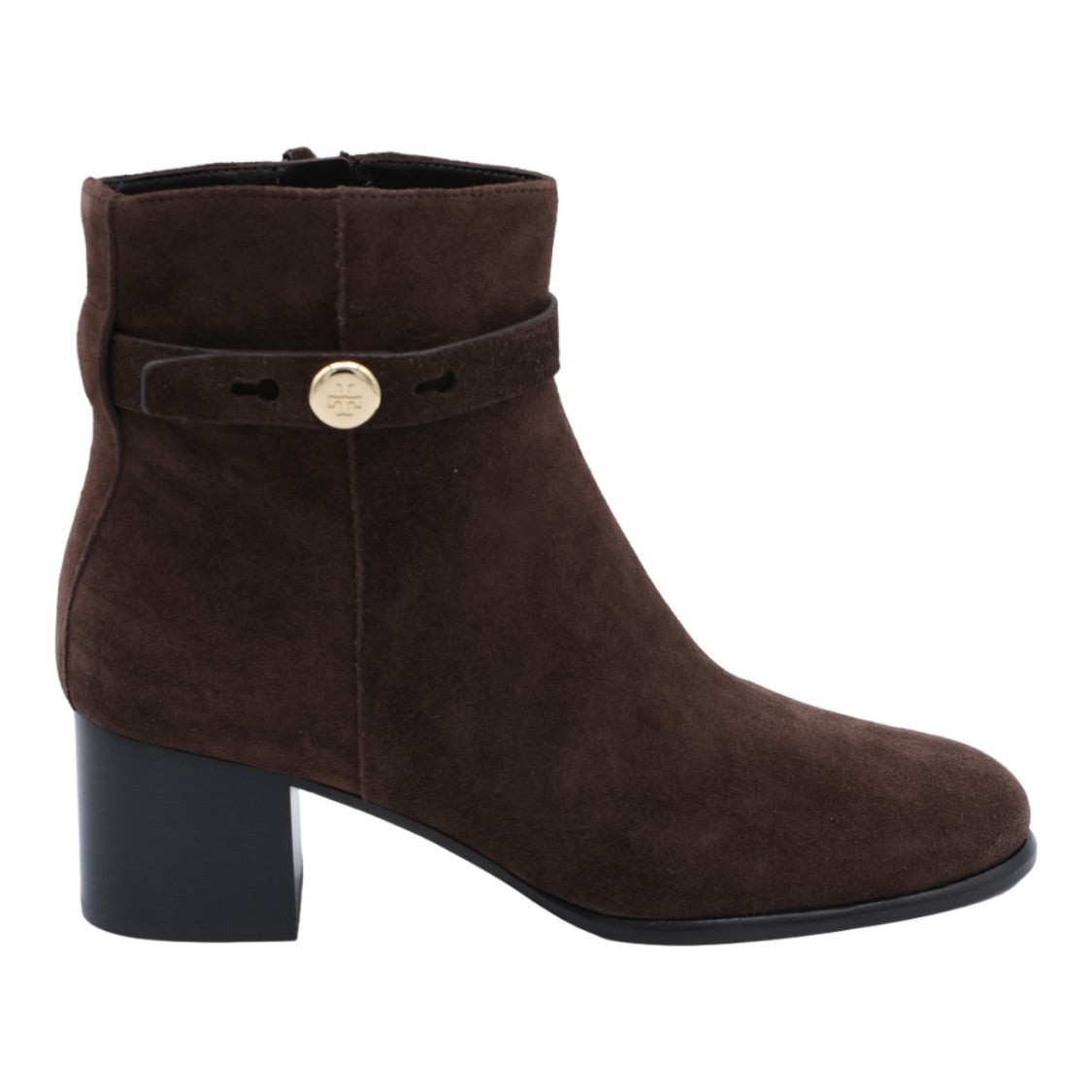 Tory Burch Dark Brown Suede Ankle Boots With Gold-Tone Accents