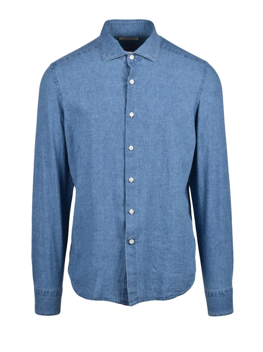 Ghirardelli Blue Linen-Blend Denim Shirt