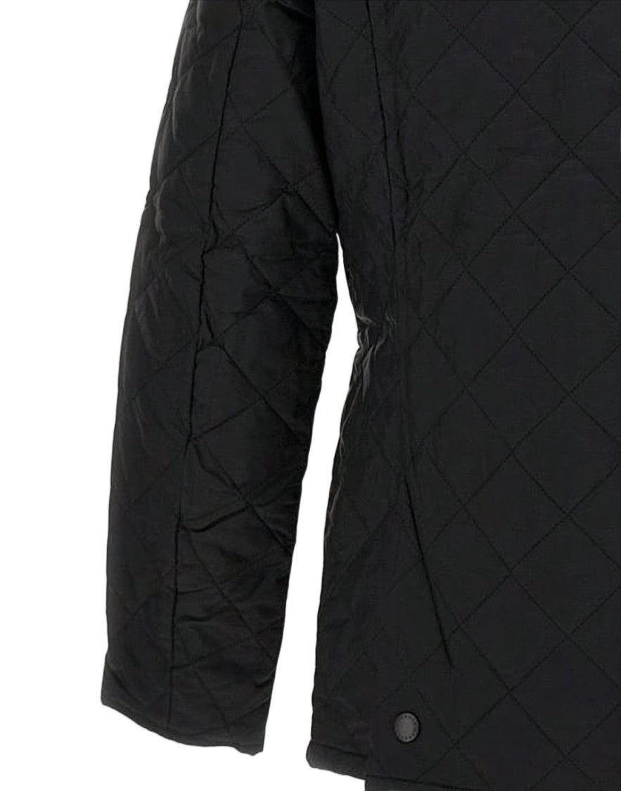 Barbour Classic Quilted Black Barbour Jacket With Corduroy Collar