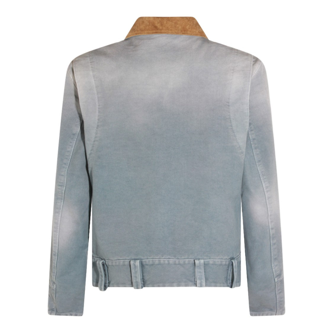 Marni Faded Blue Casual Jacket With Tan Suede Collar