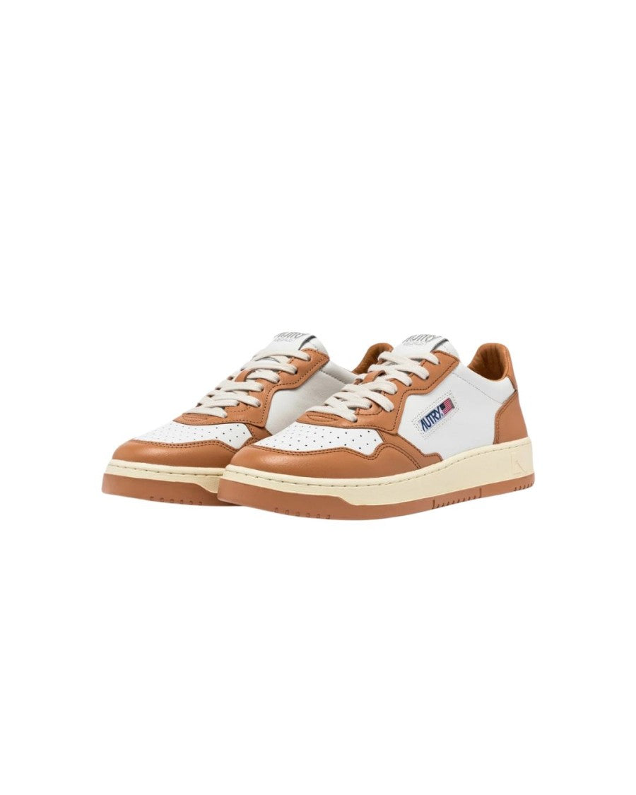 Autry White/Sand Storm Leather Medalist Low-Top Sneakers
