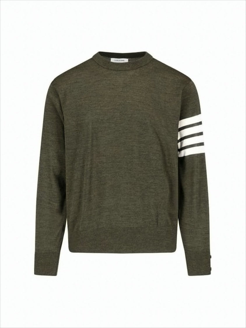 Thom Browne Crew Neck Merino Wool Sweater With Striped Detail