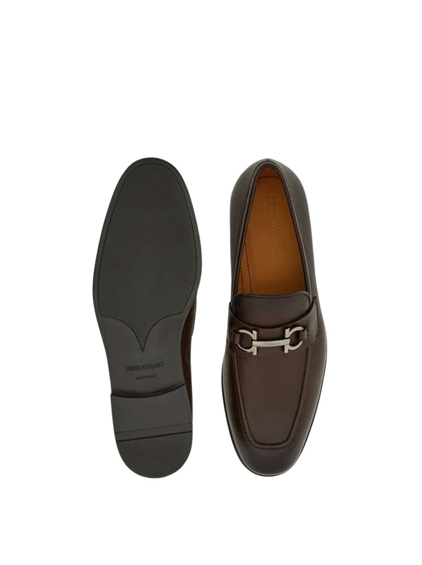 Ferragamo Brown Leather Loafers With Polished Finish