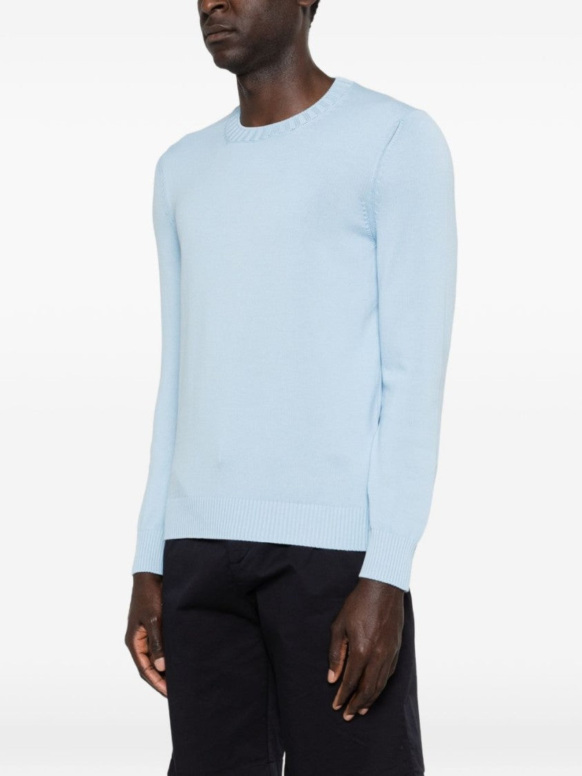 Gran Sasso Ribbed Hem Blue Crew Neck Sweater With Long Sleeves