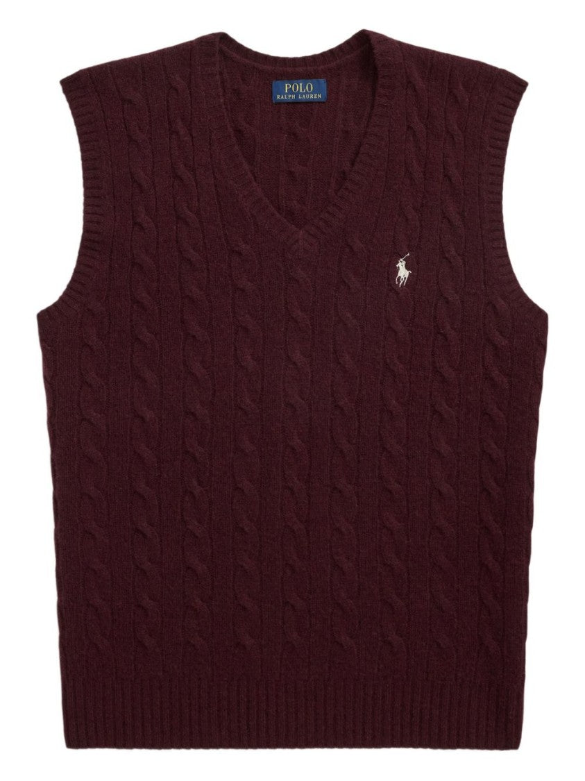 Polo Ralph Lauren Bordeaux Cable-Knit Vest With V-Neckline