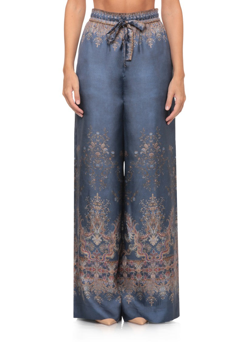 Zimmermann Intricate Silk Wide-Leg Trousers With Drawstring Waist