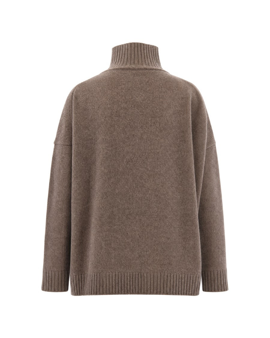 Max Mara Brown Virgin Wool High-Turtleneck Sweater