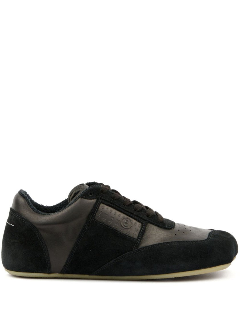 Mm6 By Maison Margiela Black Suede Sneaker With Unique Numerical Graphics