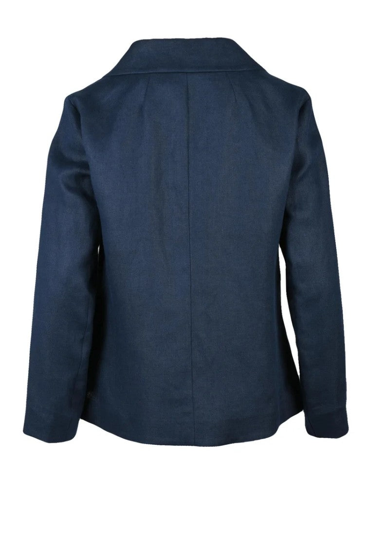 Max Mara Blue Unlined Buttoned Linen Jacket