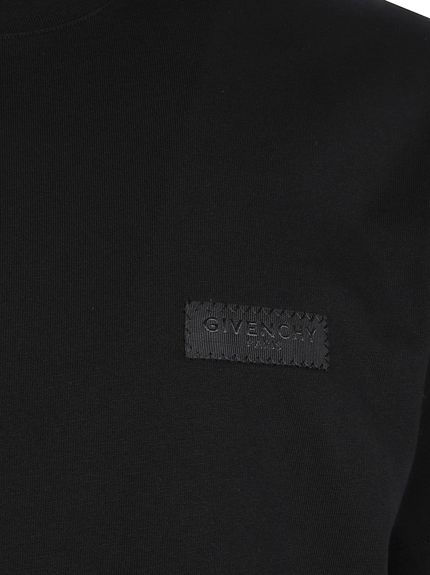 Givenchy Round Neck Black Cotton T-Shirt With Gros-Grain Detail