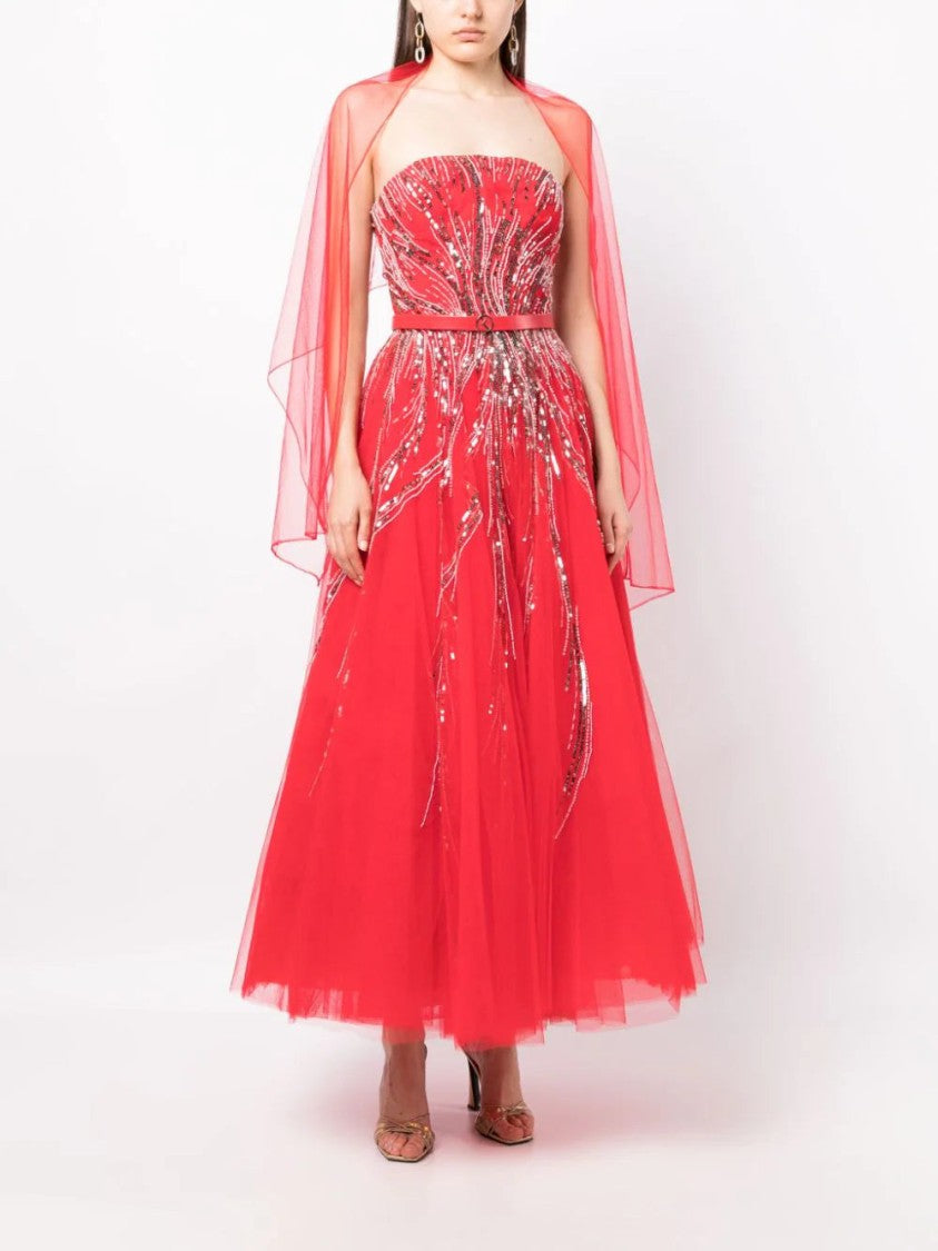Saiid Kobeisy Midi Beaded Tulle Dress