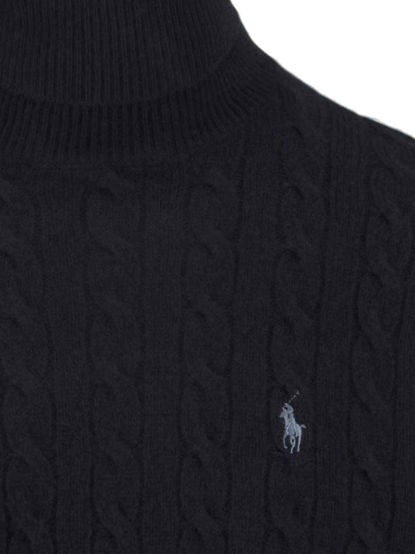 Polo Ralph Lauren Cable Knit Black Turtleneck Sweater With Embroidered Logo