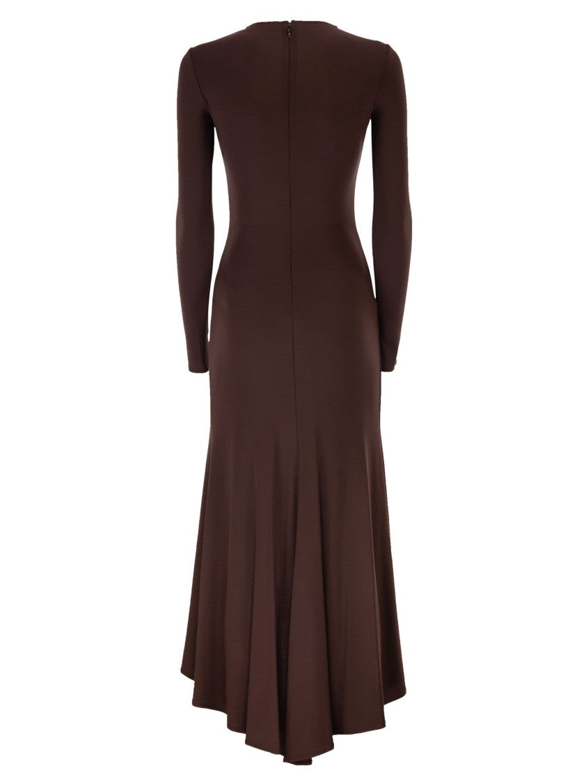 Elisabetta Franchi Crêpe Jersey Midi Dress With Jewel-Embellished Neckline