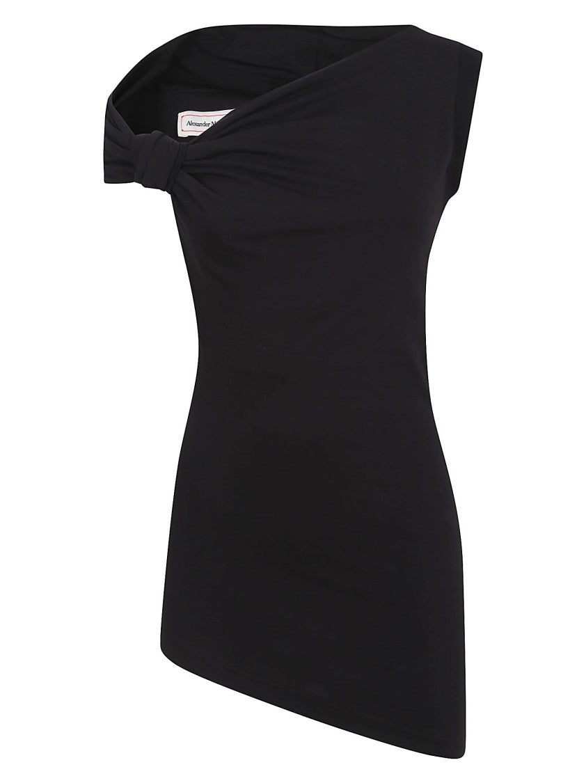 Alexander Mcqueen Asymmetrical Black Top With Knotted Neckline