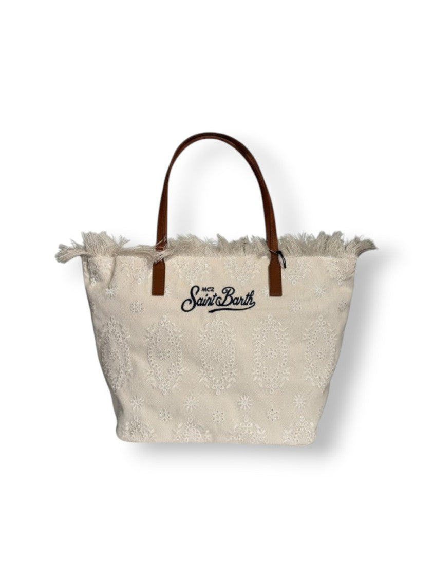Mc2 Saint Barth Intricately Embroidered Medium Tote Bag With Fringed Edge