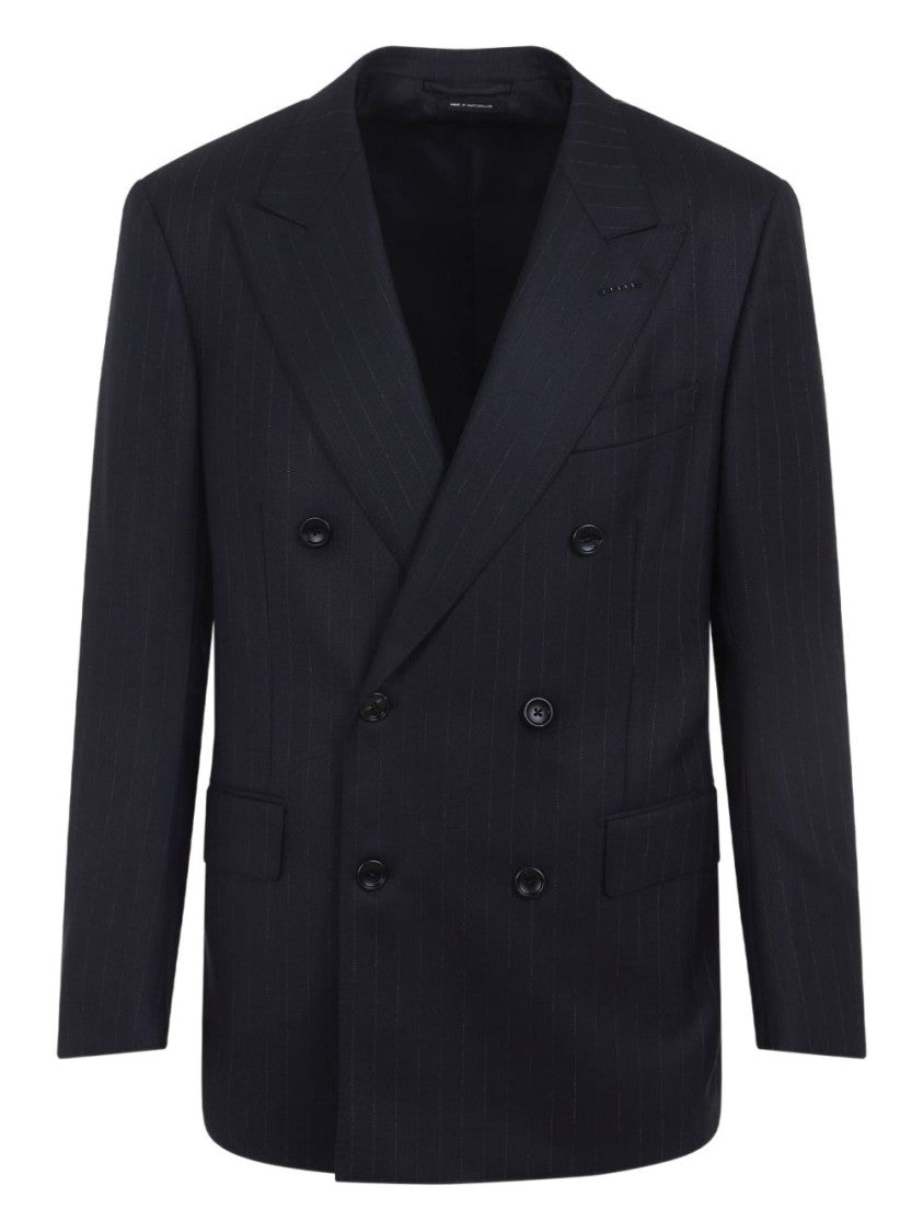 Tom Ford Double-Breasted Pinstripe Jacket With Wide Lapels