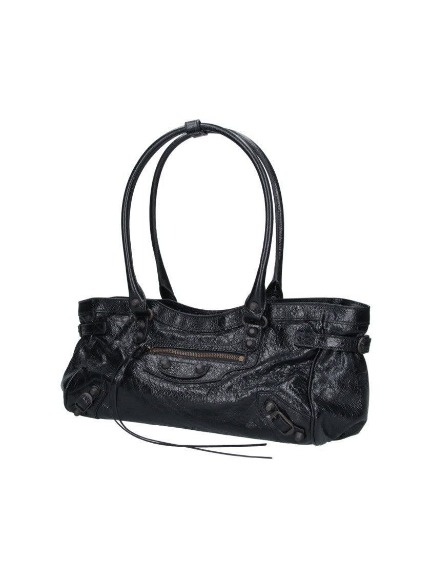 Balenciaga Elongated Handbag With Glossy Finish And Dual Handles