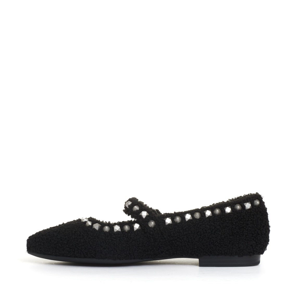 Ash Ballerina Ecofur Ballet Flats With Ankle Strap And Studs