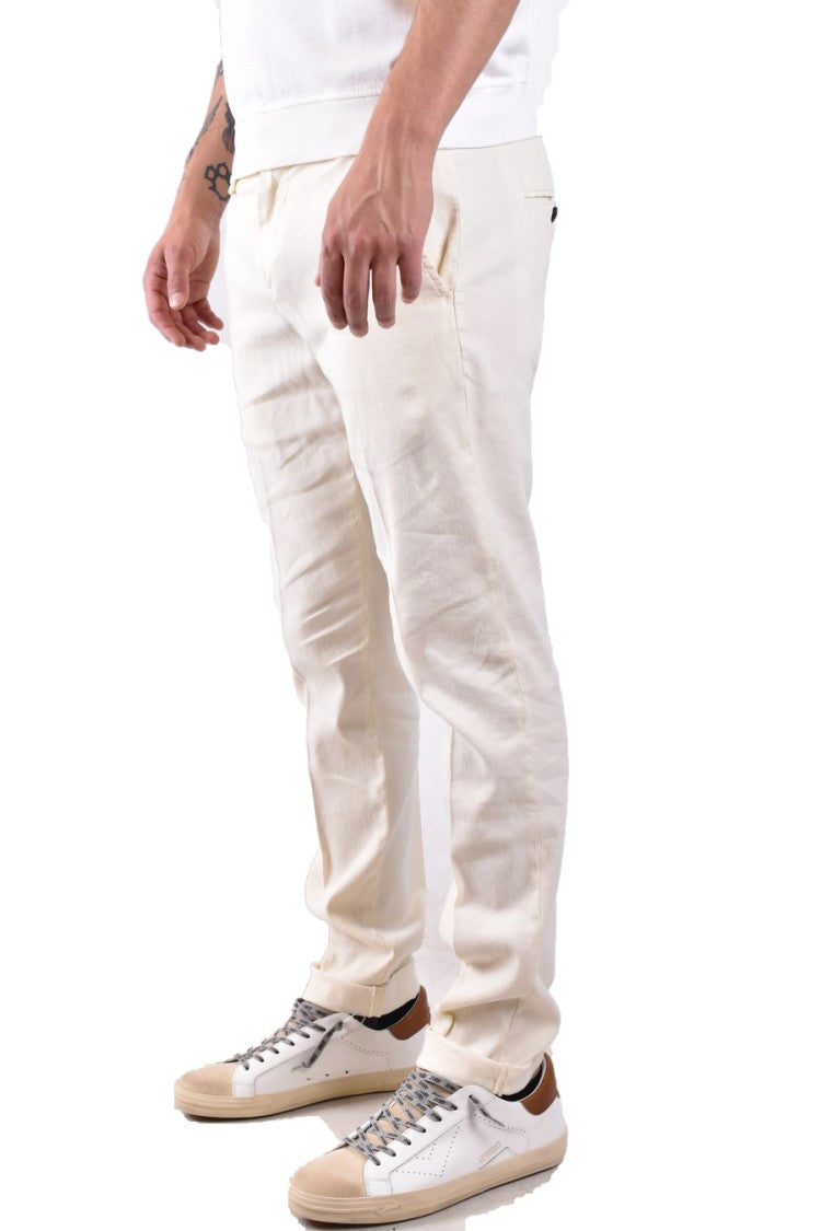 Dondup Beige Linen-Lyocell Blend Tapered Pants