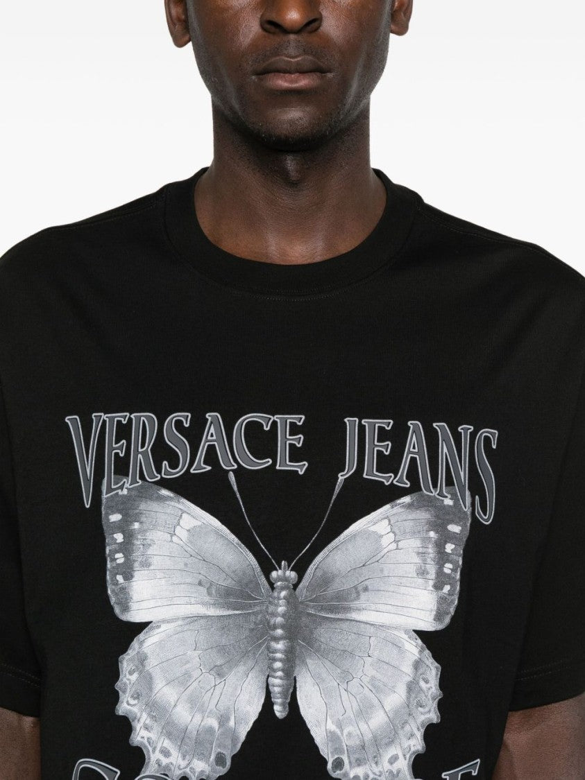 Versace Jeans Couture Black Graphic T-Shirt With Silver Butterfly Design