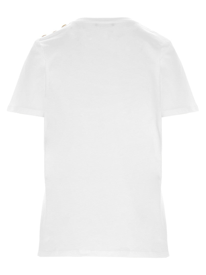 Balmain Logo Print Crewneck T-Shirt With Decorative Buttons