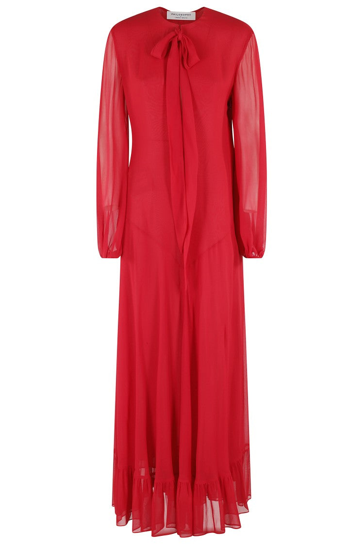 Philosophy Di Lorenzo Serafini Flared Red Georgette Maxi Dress With V-Neckline