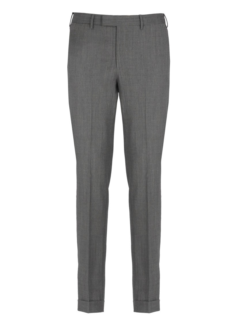 Pt Torino Grey Flap Pockets Wool Formal Pants