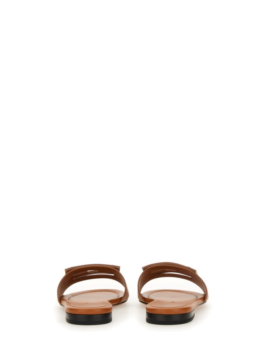Fendi Flat Cut-Out Logo Leather Slide Sandals