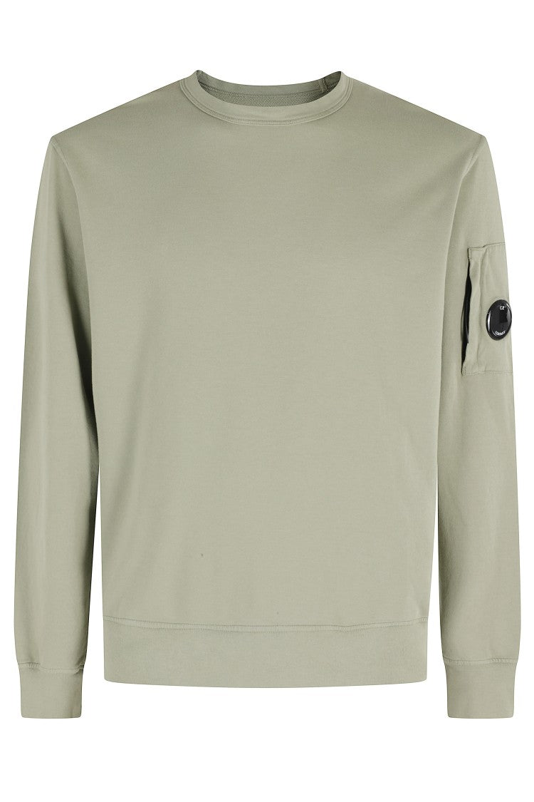 C.P. Company Moss Gray Light Fleece Crewneck Lens-Pocket Cotton Sweatshirt