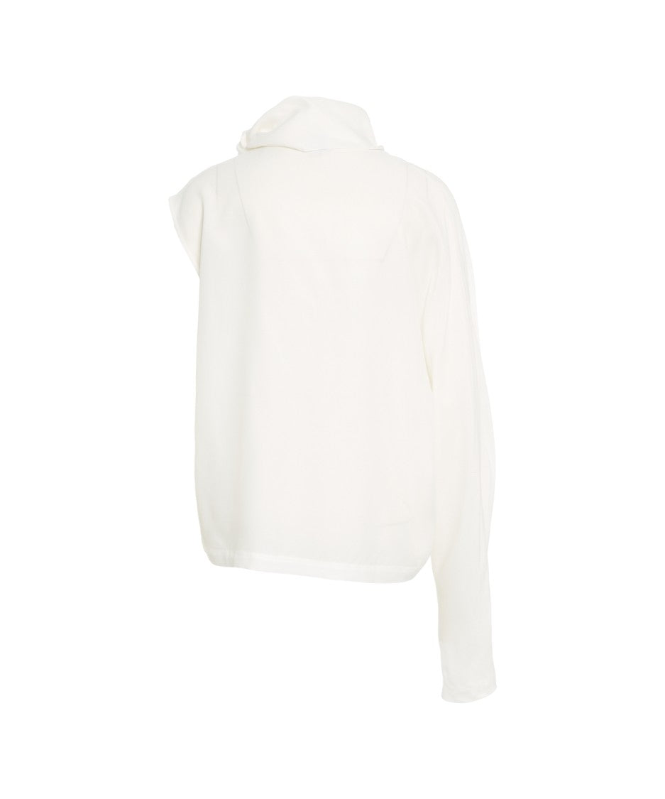 Herskind Asymmetric Blouse With Draped Collar And Bow Detail