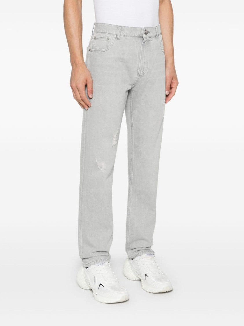 Balmain Light Grey Distressed Denim Trousers