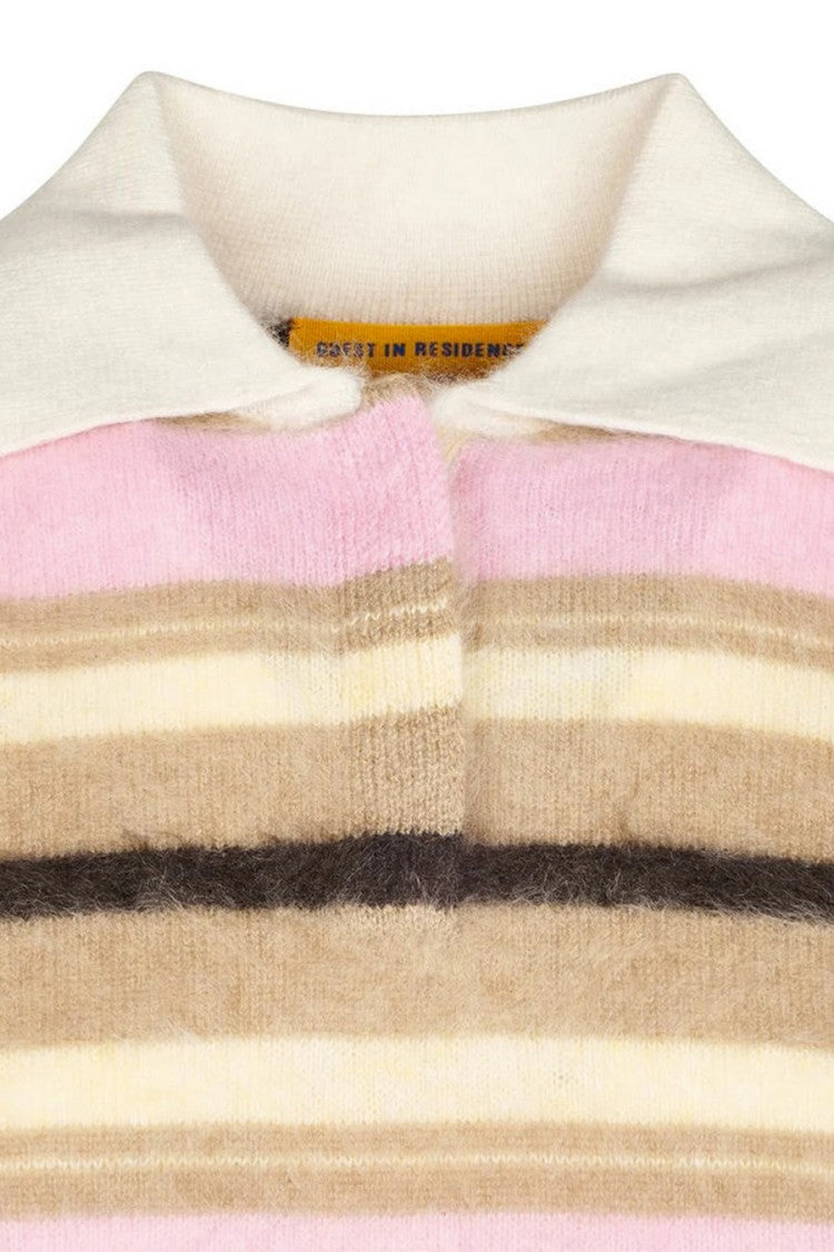 Guest In Residence Multicolor Grizzly Striped Cropped Rugby Cashmere Sweater