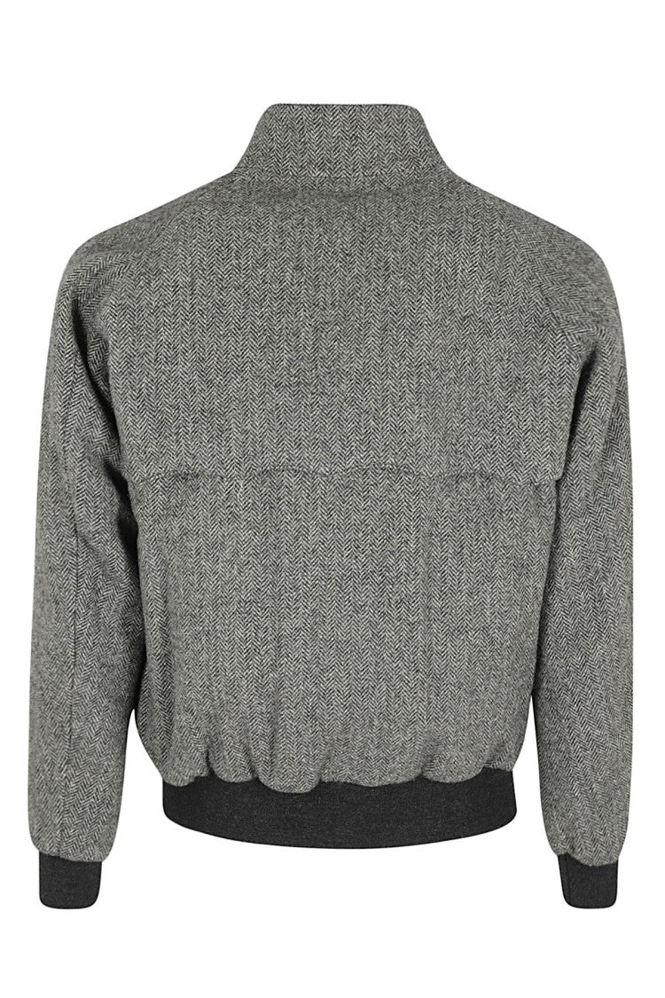Baracuta Herringbone-Patterned Bomber Jacket With Buttoned Pockets